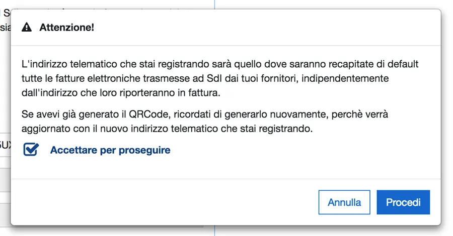 avviso registrazione indirizzo telematico