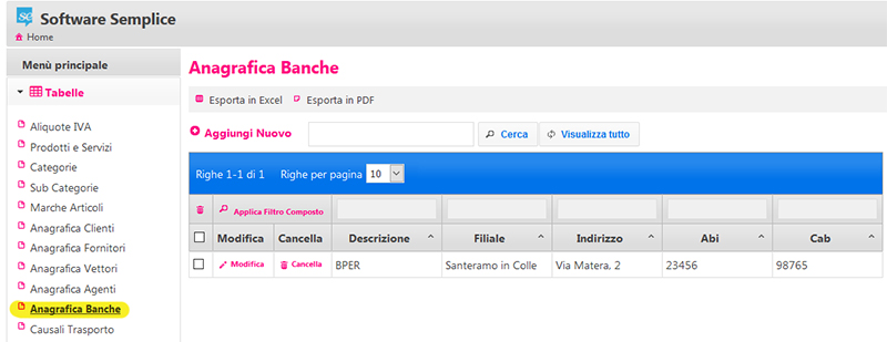 Anagrafica Banche