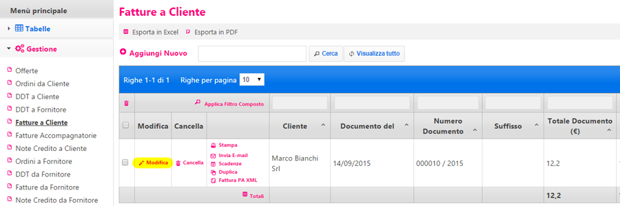 modifica documento fattura