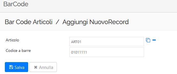 inserimento codice a barre