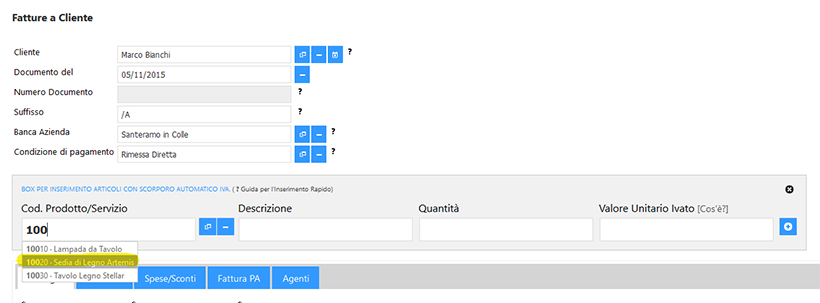 Selezione Prodotto Anagrafica