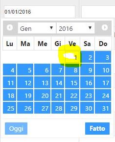 Filtro su Calendario Fatture